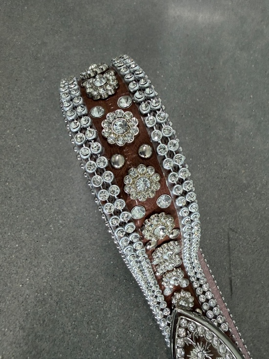 Angel Ranch Genuine Leather Floral Rhinestone Faux Gator Belt Size S/M Western main image 5